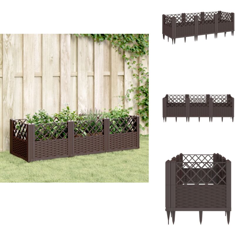 Jardinière avec piquets marron 123,5x43,5x43,5 cm pp - Jardinierre En Polypropylène - Jardinière Extérieure - Bac à Plantation - Pot De Fleurs Design