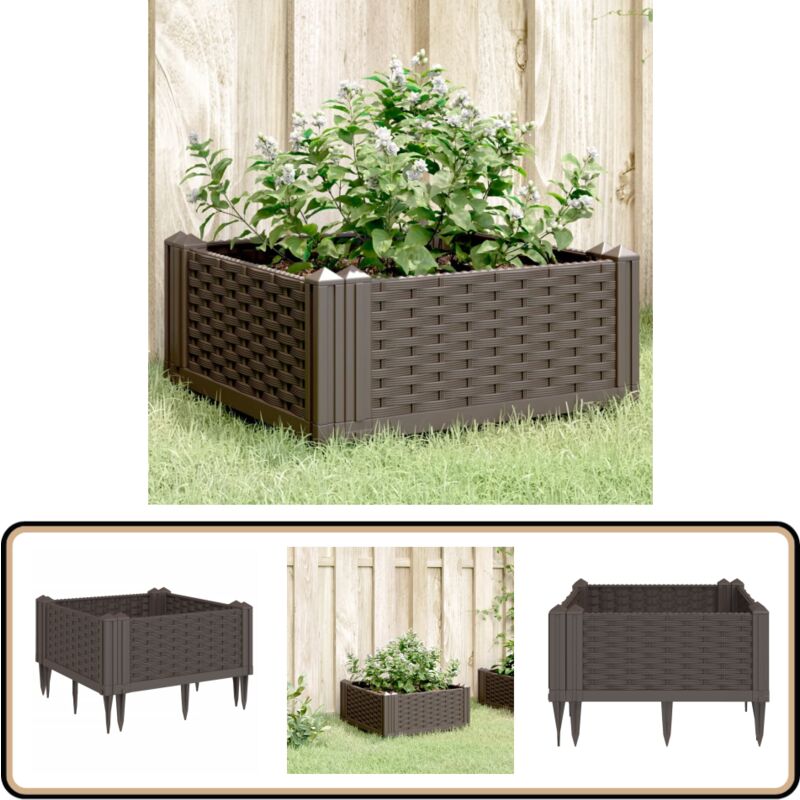 Vidaxl - Jardinière avec piquets marron 42,5x42,5x28,5 cm pp - Jardinier - Pot De Fleurs - Bac à Fleurs - Plante - Décoration Extérieur