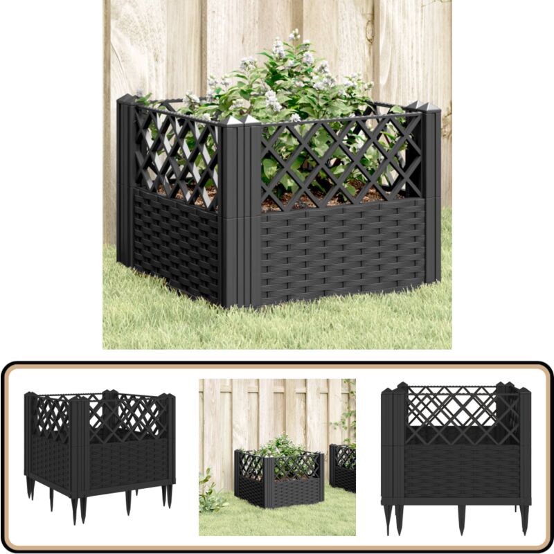 Vidaxl - Jardinière avec piquets noir 43,5x43,5x43,5 cm pp - Jardinier Noire - Jardinière Extérieure - Bac à Fleurs - Pot De Fleurs - Décoration