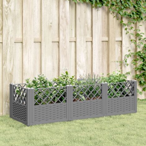 Jardinière avec piquets-Pot de fleur gris clair 123,5x43,5x43,5 cm PP