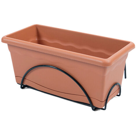 Jardinière Avec Plaque Intégrée 40x24cm + Support Métallique. Couleur Terracota