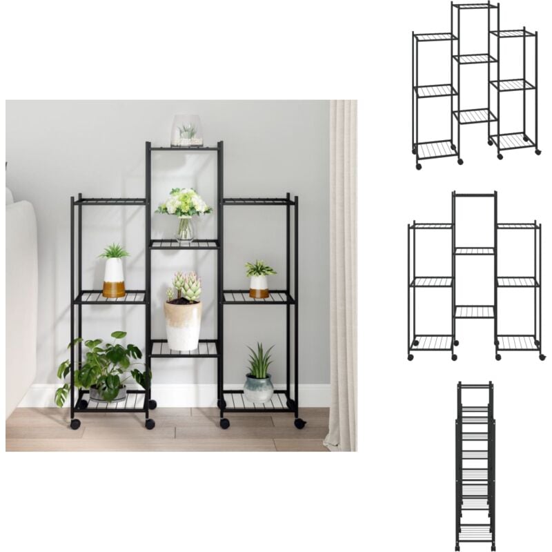 Jardinière avec roues 83x25x103,5 cm Noir Fer - Support Plante - Jardinerie - Étagère Plante - Fleur Pot - Décoration Intérieur