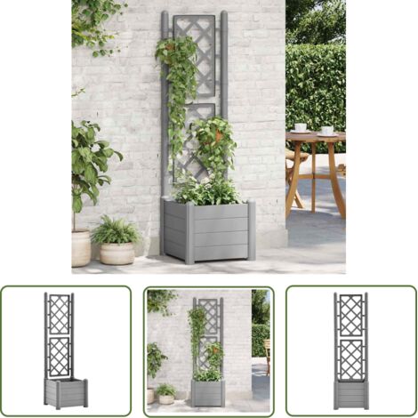 Jardinière avec treillis 43x43x142 cm PP Gris pierre