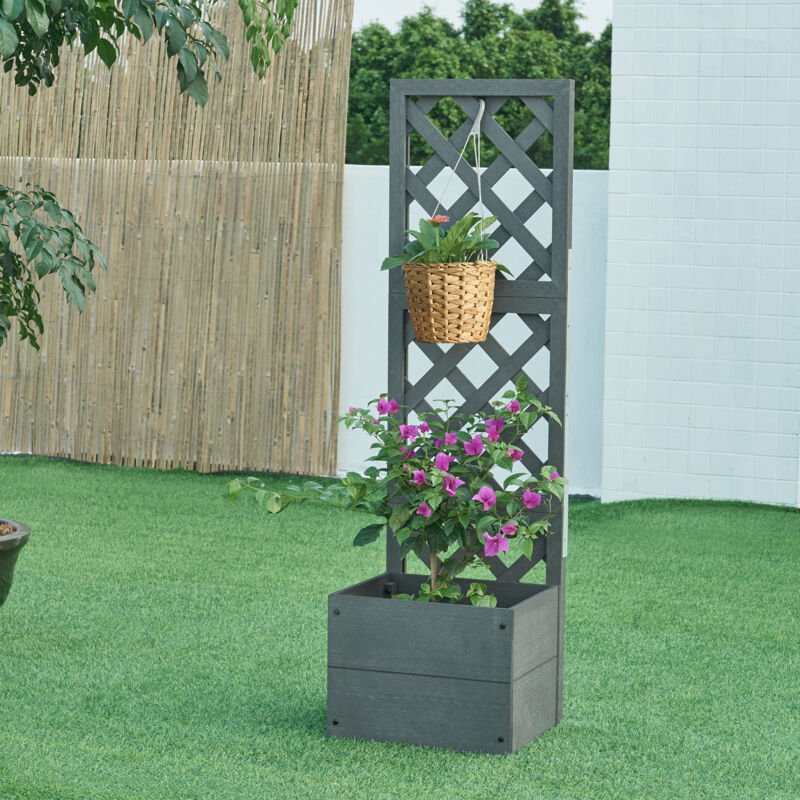 Jardinière avec treillis Amstelveen bois composite 135 x 40 x 30 cm gris [en.casa]