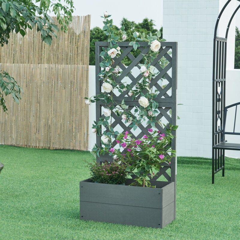 Jardinière avec treillis Amstelveen bois composite 135 x 65 x 30 cm gris [en.casa]