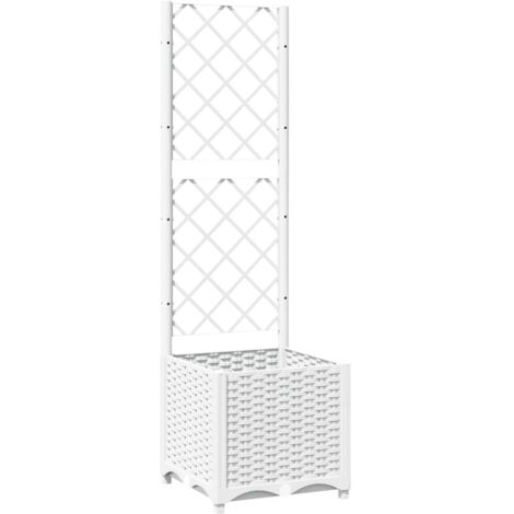 Jardinière avec treillis Bac A Fleur  Blanc 40x40x136 cm PP 34072