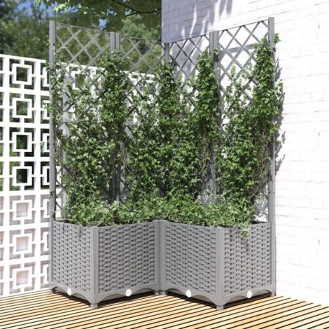 Jardinière avec treillis Bac A Fleur  Gris clair 80x80x136 cm PP 42583