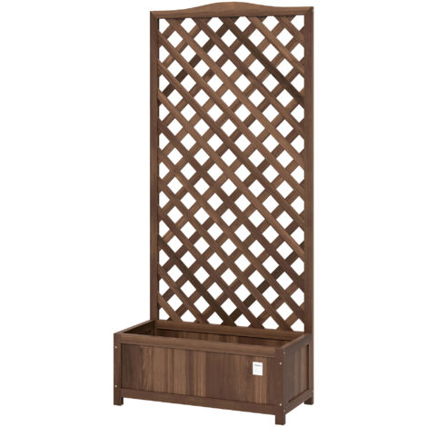 Jardinière avec Treillis bac à Fleurs 76 x 36 x 170 cm Fond à Lattes Bois Sapin pré-huilé marron foncé