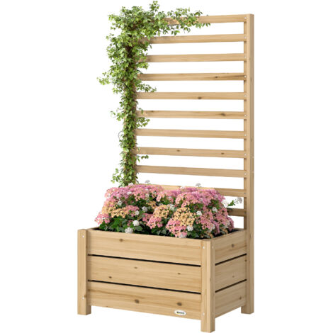 Jardinière avec treillis, bac à fleurs avec brise-vue, trou de drainage et doublure intérieure, 60 x 39 x 120 cm, bois naturel