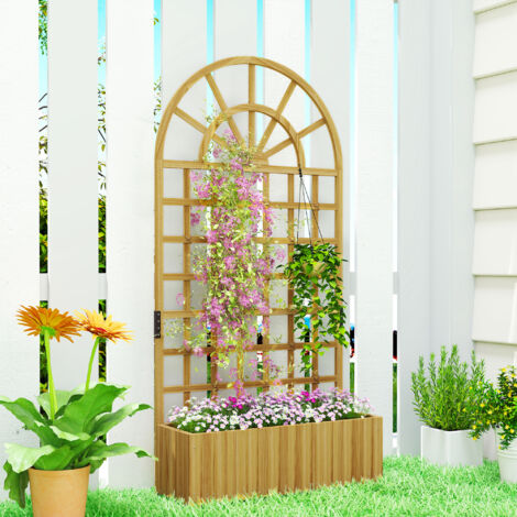 Jardinière avec treillis. bac à fleurs. avec trous de drainage. en bois massif. 90 x 30 x 180 cm. effet bois naturel