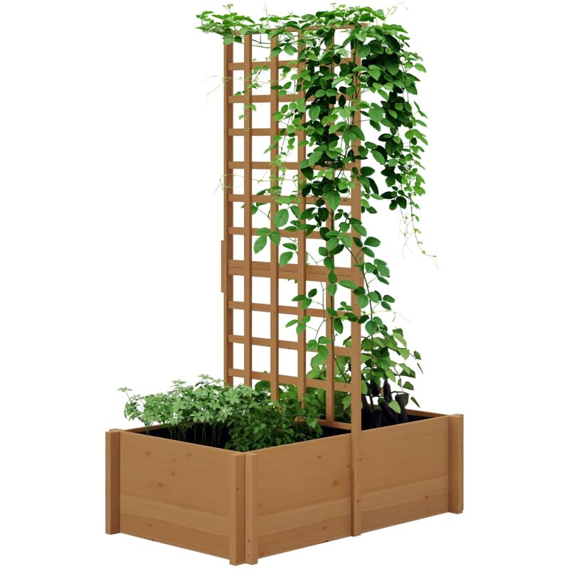 Jardinière avec treillis, bac à fleurs en bois pour plantes grimpantes, légumes, 100 x 60 x 150 cm, naturel