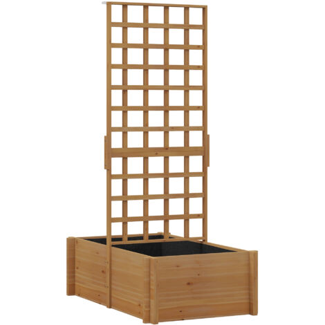 Jardinière avec treillis, bac à fleurs en bois pour plantes grimpantes, légumes, 100 x 60 x 150 cm, naturel