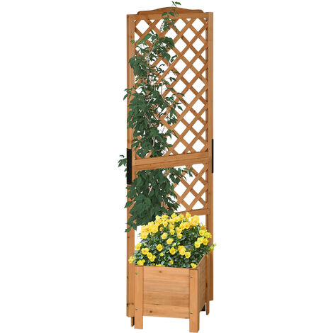 Jardinière avec treillis - bac à fleurs - jardinière sur pied - dim. 54,5L x 52l x 180H cm - bois sapin pré-huilé - Marron