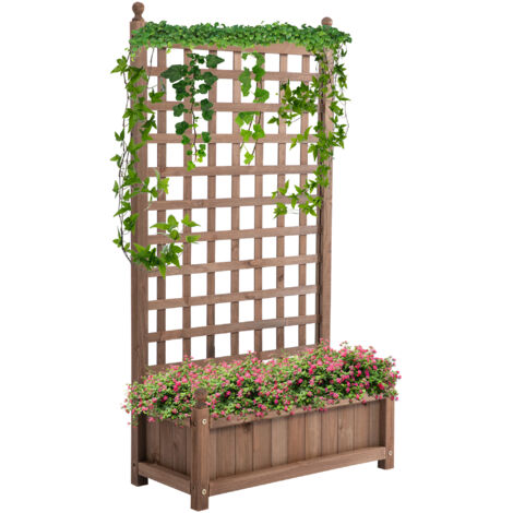 Jardinière avec Treillis - bac à Fleurs - jardinière sur Pied - dim. 64L x 28l x 120H cm Inserts d'irrigation Inclus Bois Sapin traité