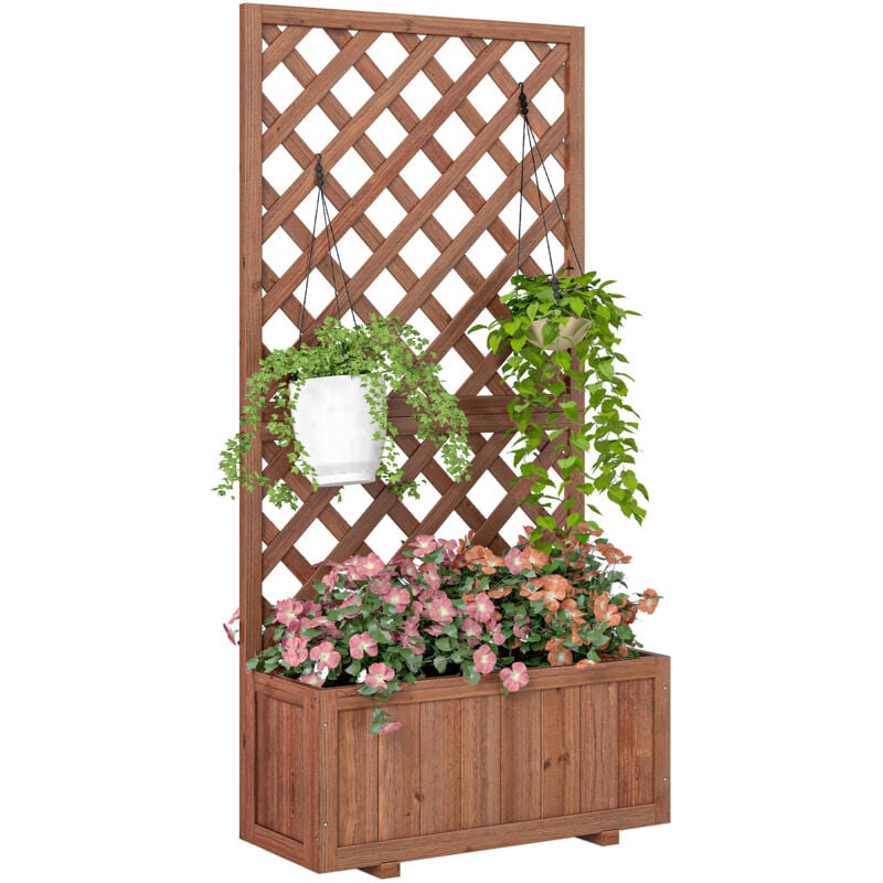Jardinière avec treillis - bac à fleurs - jardinière sur pied - dim. 72,5L x 31,5l x 149,5H cm inserts d'irrigation inclus bois sapin pré-huilé