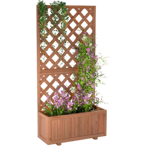 Jardinière avec treillis - bac à fleurs - jardinière sur pied - dim. 72,5L x 31,5l x 149,5H cm inserts d'irrigation inclus bois sapin pré-huilé