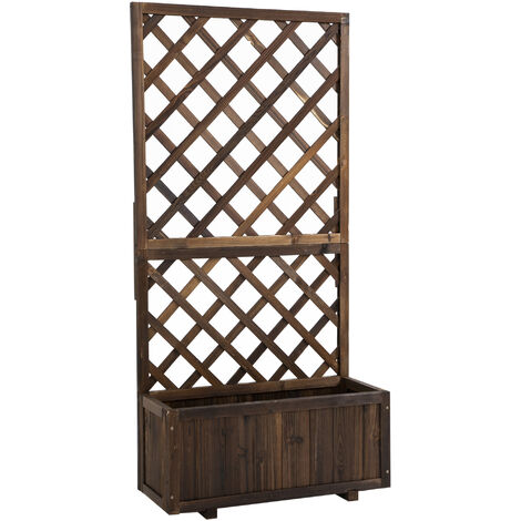 Jardinière avec treillis - bac à fleurs - jardinière sur pied - dim. 72,5L x 31,5l x 149,5H cm inserts d'irrigation inclus bois sapin traité carbonisation