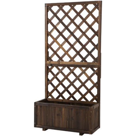 Jardinière avec Treillis - bac à Fleurs - jardinière sur Pied - dim. 72,5L x 31,5l x 149,5H cm Inserts d'irrigation Inclus Bois Sapin traité carbonisation