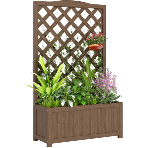 Jardinière avec treillis. bac à fleurs. pour plantes grimpantes. légumes. fleurs. en bois massif. 70x28x117cm café foncé