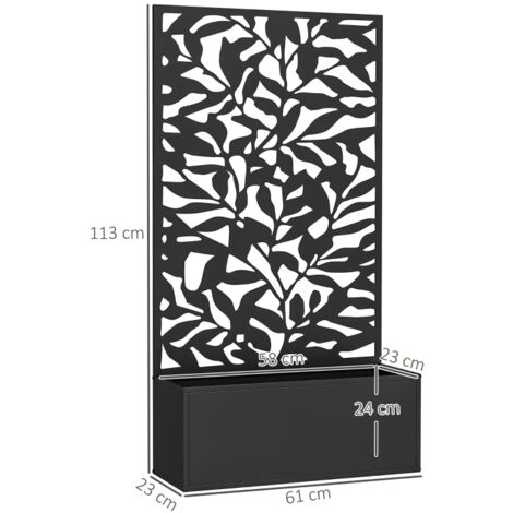 Jardinière avec treillis bac à fleurs rectangulaire grande taille panneau d'intimité métal 61 x 23 x 113 cm noir