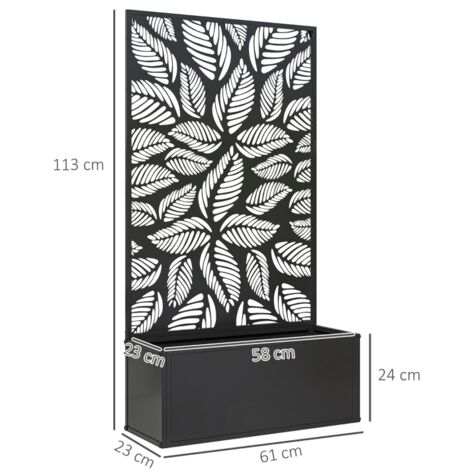 Jardinière avec treillis bac à fleurs rectangulaire grande taille panneau d'intimité métal 61 x 23 x 113 cm noir
