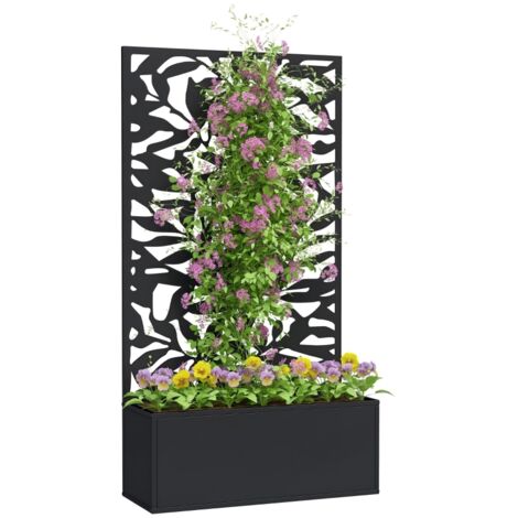 Jardinière avec treillis bac à fleurs rectangulaire grande taille panneau d'intimité métal 61 x 23 x 113 cm noir