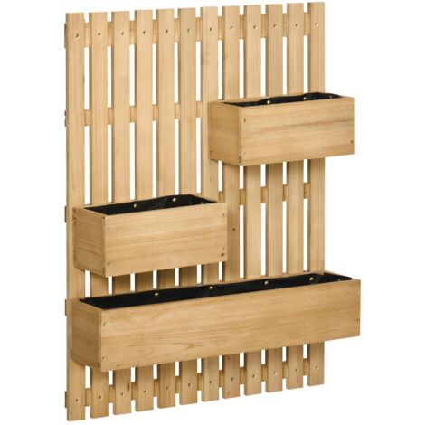 Jardinière avec treillis, bac surélevé mobile en bois massif, 60 x 16 x 80 cm, idéale pour terrasse et balcon, coloris naturel