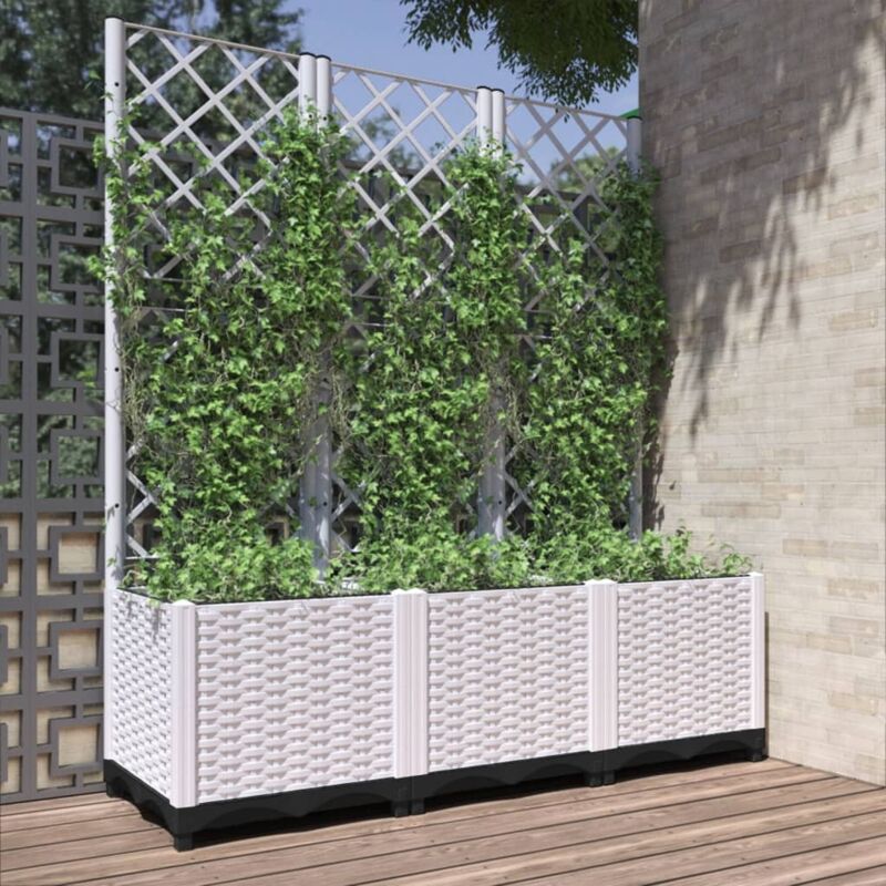 Jardinière avec treillis Blanc 120x40x136 cm PP, Blanc, 153284