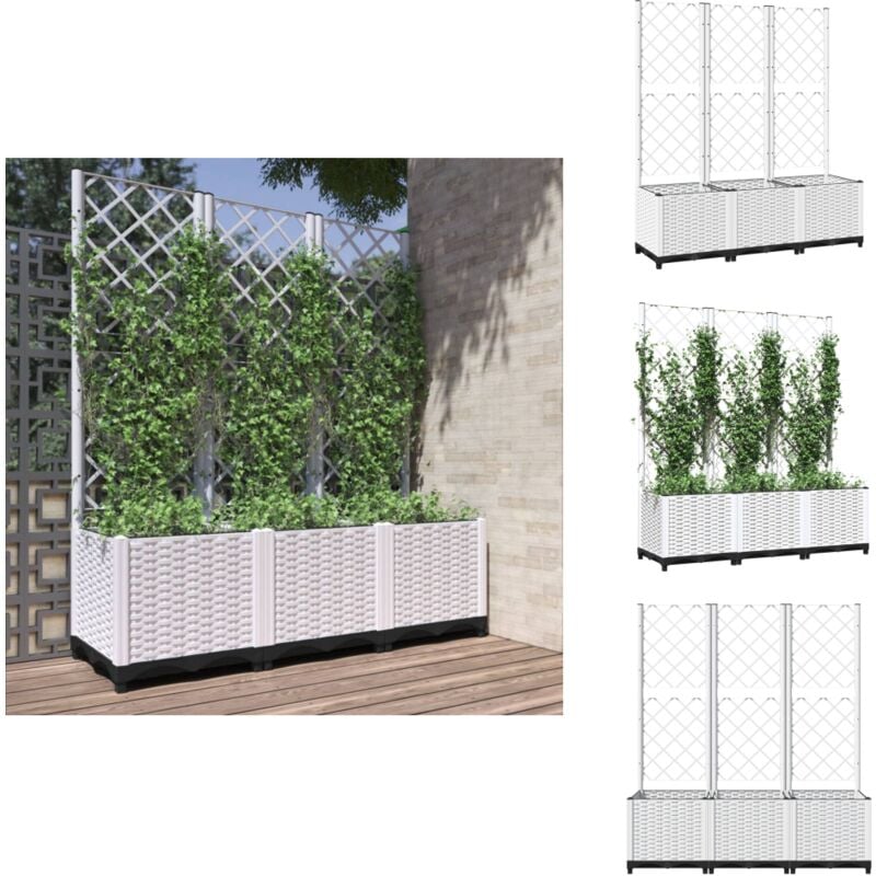 Jardinière avec treillis Blanc 120x40x136 cm pp - Jardinierre Murale - Pot Plante Grimpante - Support Vignes - Bac Plantation Exterieur - Pot Fleuri