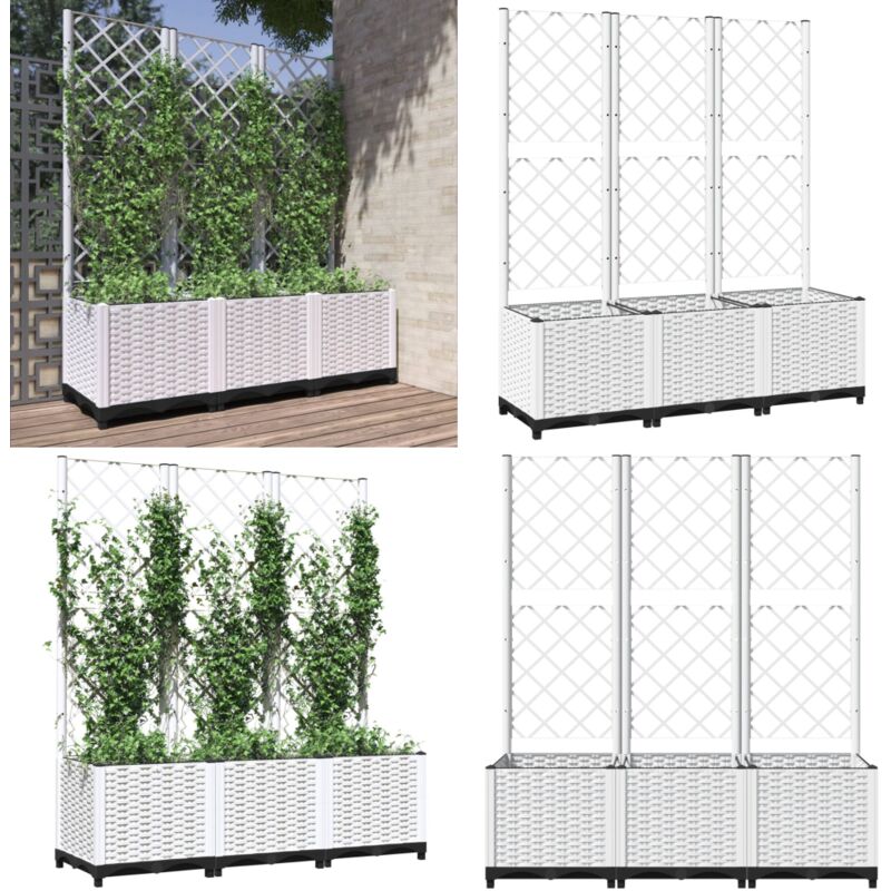 Jardinière avec treillis Blanc 120x40x136 cm pp - Jardinierre Murale - Pot Plante Grimpante - Support Vignes - Bac Plantation Exterieur - Pot Fleuri