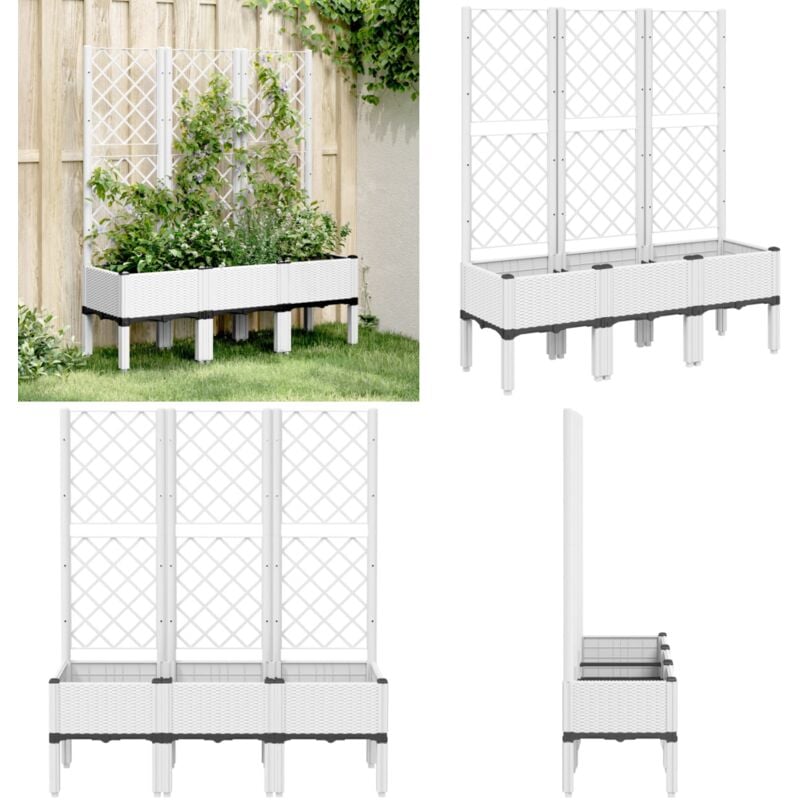 Jardinière avec treillis blanc 120x40x142 cm pp - Jardinier - Pot Plante Grimpante - Jardinière Extérieure - Pot En Plastique - Décoration Extérieur