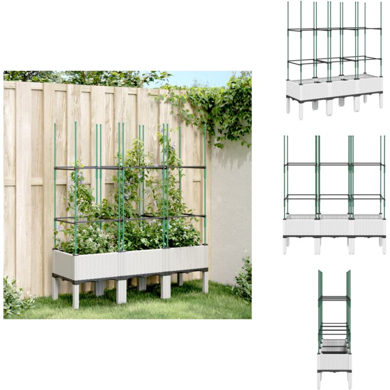 Jardinière avec treillis blanc 120x40x142,5 cm PP - Jardinierre En Rotin - Jardinière Extérieure - Pot Plante Grimpante - Pots Fleuris - Décoration