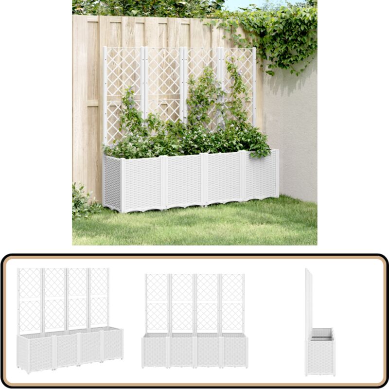 Vidaxl - Jardinière avec treillis blanc 160x40x140 cm pp - Jardinier - Pot De Fleurs - Jardinière Extérieure - Plante Grimpante - Support Végétal