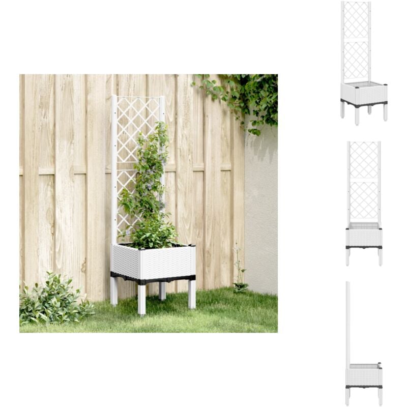 Jardinière avec treillis blanc 40x40x142 cm PP - Jardinier Avec Trellis - Pot Plante Grimpante - Jardinière Extérieure - Pot En Plastique