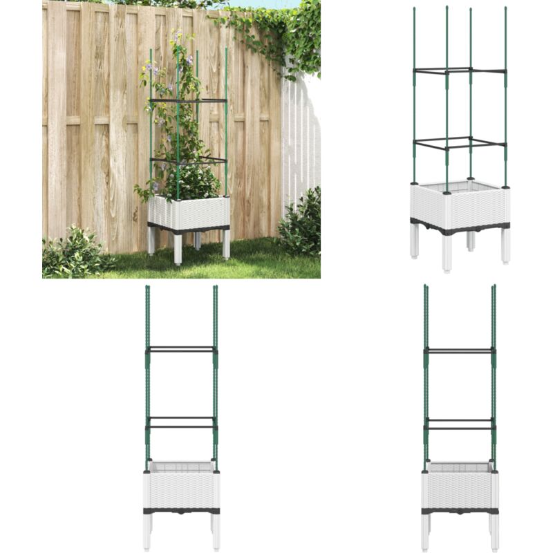 Vidaxl - Jardinière avec treillis blanc 40x40x142,5 cm pp - Jardinierè Avec Trellis - Pot Plante Grimpante - Jardinière Extérieure - Pot De Fleurs