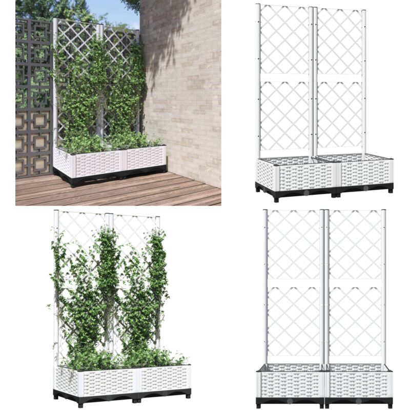 Vidaxl - Jardinière avec treillis Blanc 80x40x121,5 cm pp - Jardinierre Murale - Pot Plante Grimpante - Support Vignes - Pot Fleuri Extérieur