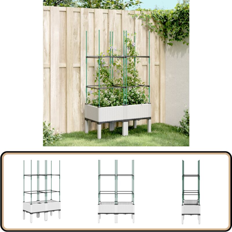 Jardinière avec treillis blanc 80x40x142,5 cm PP - Jardinierre En Rotin - Jardinière Extérieure - Pot Plante Grimpante - Pot Fleuri - Jardinière