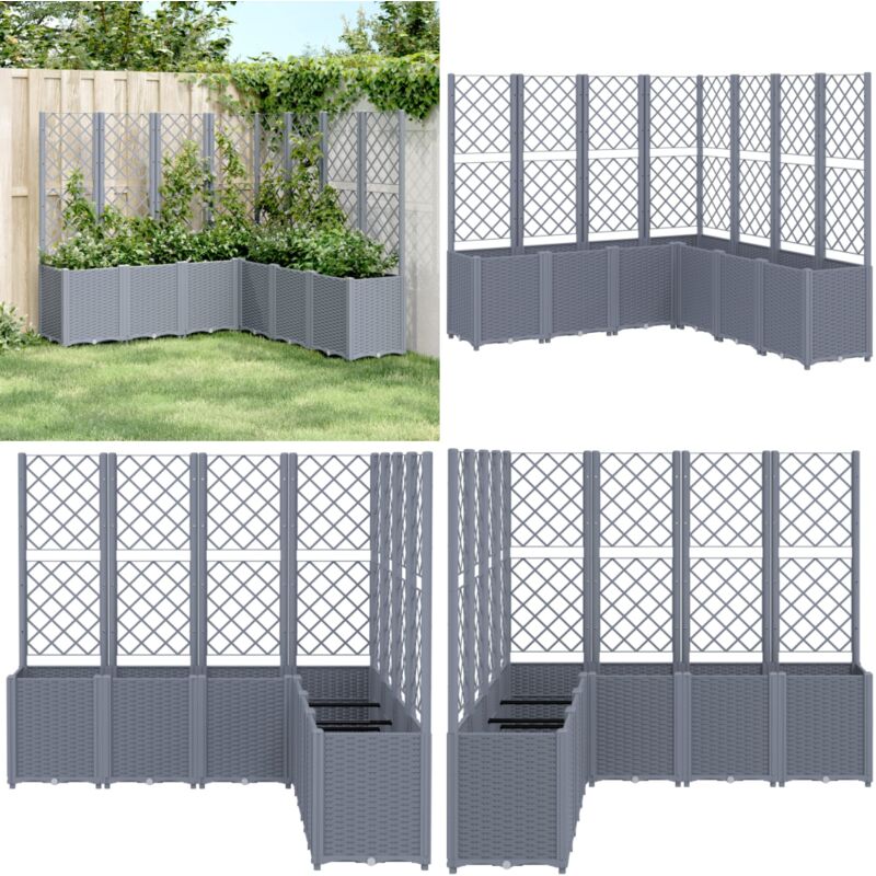 Jardinière avec treillis bleu gris 160x160x140 cm pp - Jardinier Avec Trellis - Jardinière Extérieure - Pot De Fleurs En Rotin - Plante Grimpante