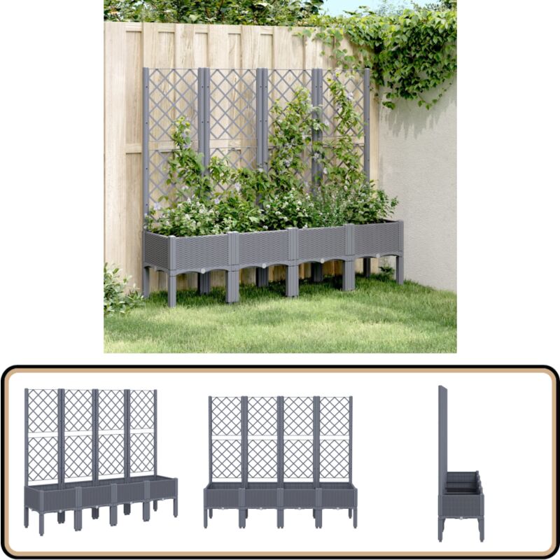 Jardinière avec treillis bleu gris 160x40x142 cm pp - Jardinier Avec Trellis - Pot Plante Grimpante - Jardinerie Exterieur - Pot Fleuri Extérieur