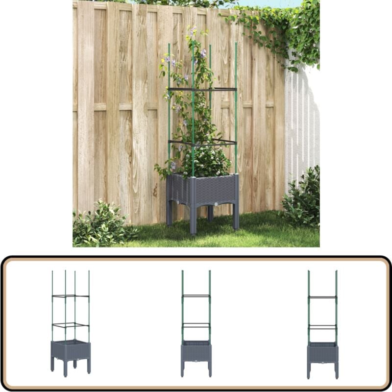 Jardinière avec treillis bleu gris 40x40x142,5 cm pp - Jardinier Avec Trellis - Pot Plante Grimpante - Jardinerie Exterieur - Pot En Plastique