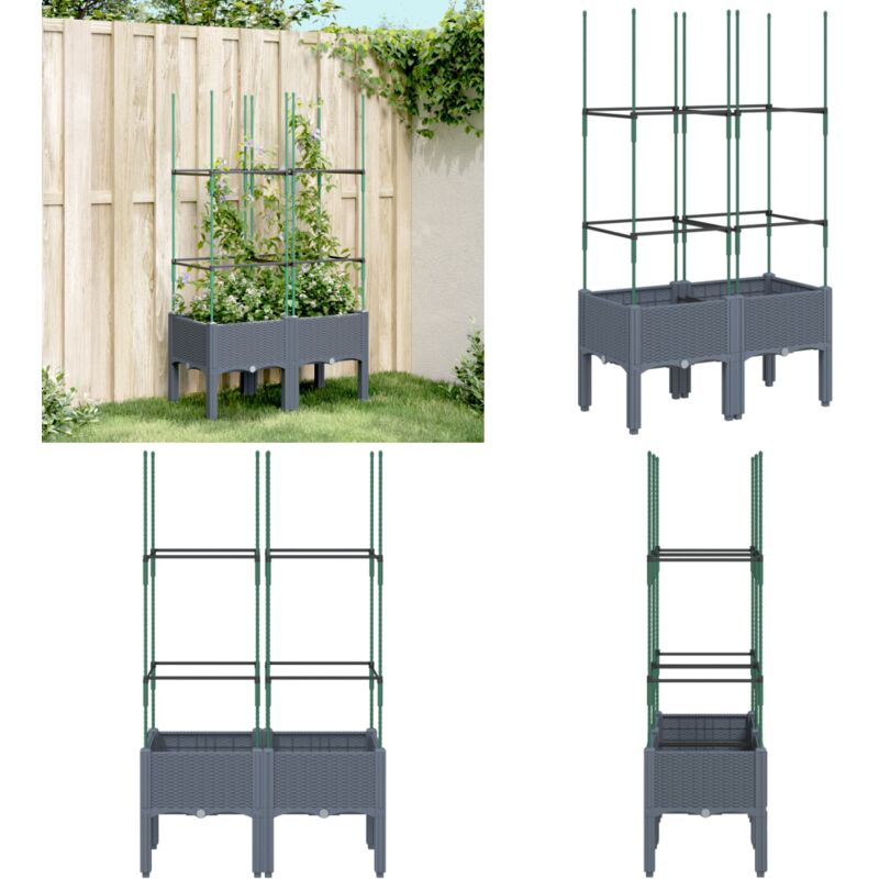 Jardinière avec treillis bleu gris 80x40x142,5 cm pp - Jardinier - Pot Plante Grimpante - Pot Fleuri Extérieur - Jardinerie - Décoration Jardin