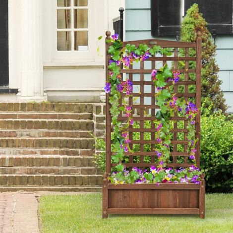 Jardinière avec Treillis en Bois de Sapin Bac à Fleurs Résistant aux Intempéries pour Plante Grimpante Vigne Fleurs 63,5 x 28 x 122 cm Marron Foncé