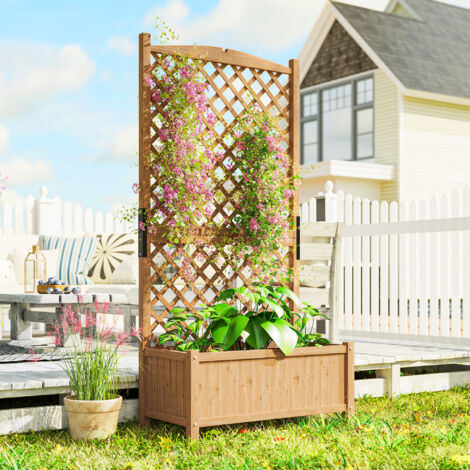 Jardinière avec treillis en bois de sapin, fond surélevé et trou de drainage, 90 x 45 x 180 cm, jaune
