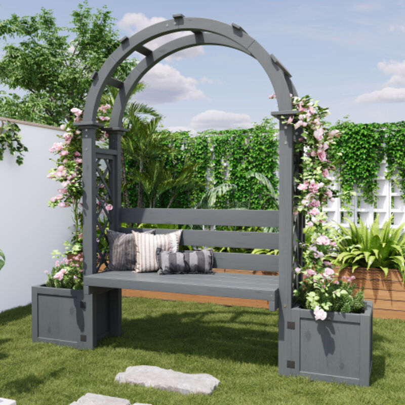 Jardinière avec Treillis et Banc en Bois de Sapin Résistant pour Jardin Terrasse Cour