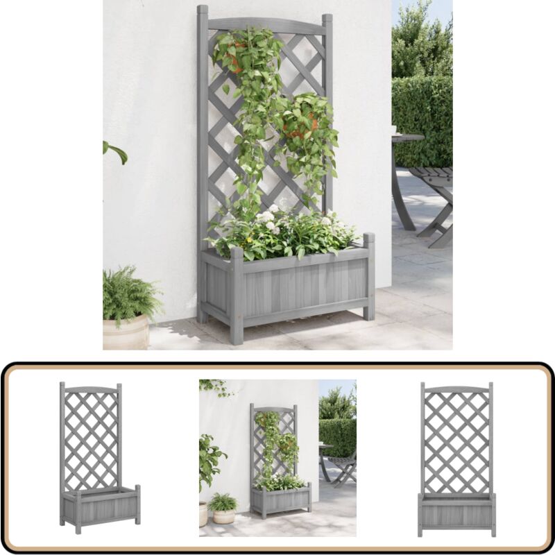 Vidaxl - Jardinière avec treillis gris bois massif de sapin - Jardinier - Pot De Fleurs - Plante Grimpante - Terrasse - Balcon