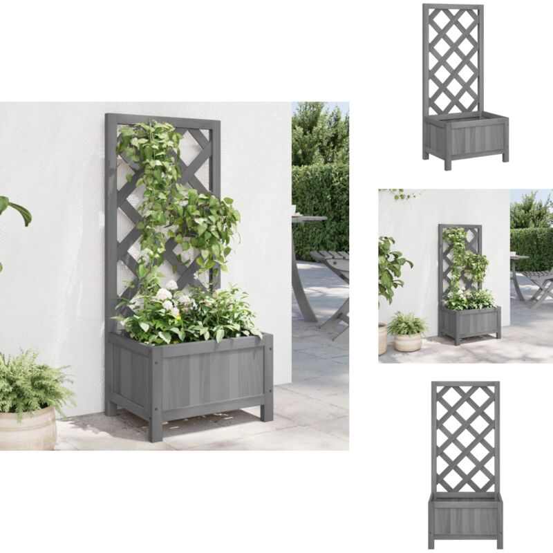 Vidaxl - Jardinière avec treillis gris bois massif de sapin - Jardinier - Pot Plante Grimpante - Jardinière Bois - Bac Plantation - Décoration