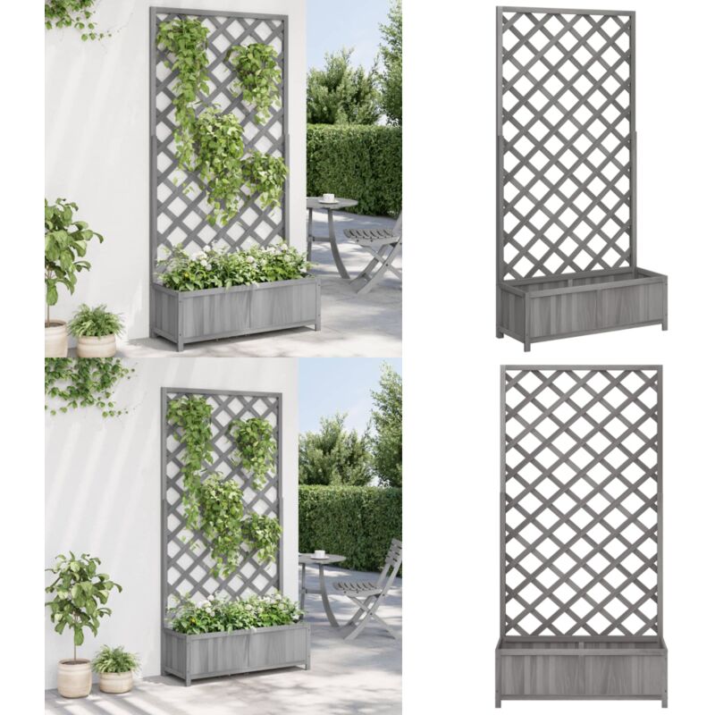 Vidaxl - Jardinière avec treillis gris bois massif de sapin - Jardinierè - Pot De Fleurs - Plante Grimpante - Bac à Plantation - Bois Massif - Home &