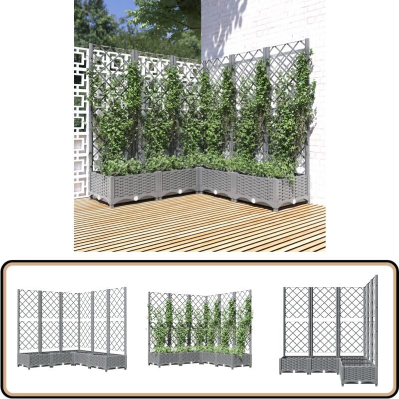 Vidaxl - Jardinière avec treillis Gris clair 120x120x121,5 cm pp - Jardinier - Pot Plante Grimpante - Support Vignes - Polypropylène - Extérieur