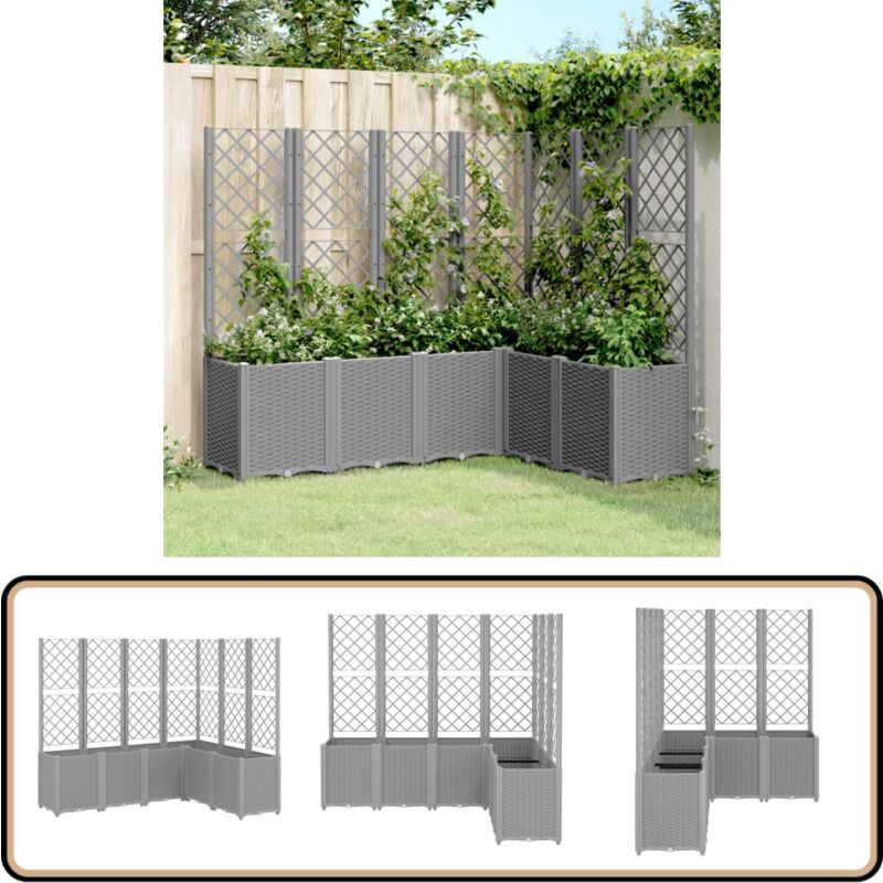Jardinière avec treillis gris clair 160x120x140 cm pp - Jardinier - Pot De Fleurs - Jardinière Extérieure - Pot De Fleurs En Rotin - Plante Grimpante