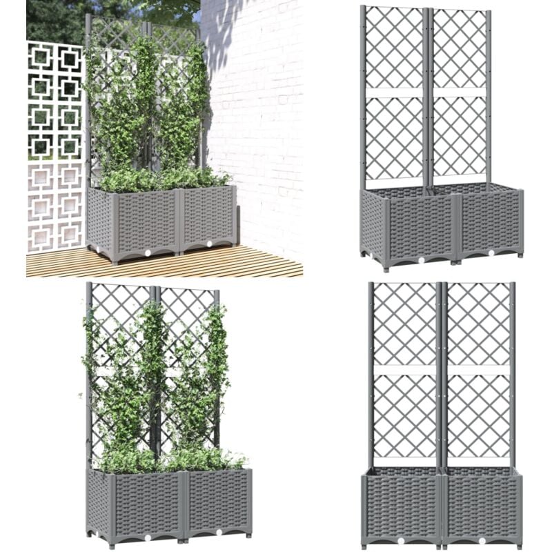 Vidaxl - Jardinière avec treillis Gris clair 80x40x136 cm pp - Jardinierre - Pot De Fleurs - Plante Grimpante - Support Végétal - Treillage - Home &